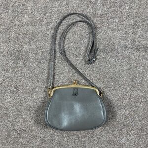Vintage Etra Grey Leather Kisslock Frame Mini Crossbody Shoulder Bag Clutch 90s